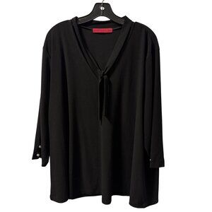 Love Scarlett Womens Top Sz 3X Black Tunic With Tie Neck & Button Cuffs